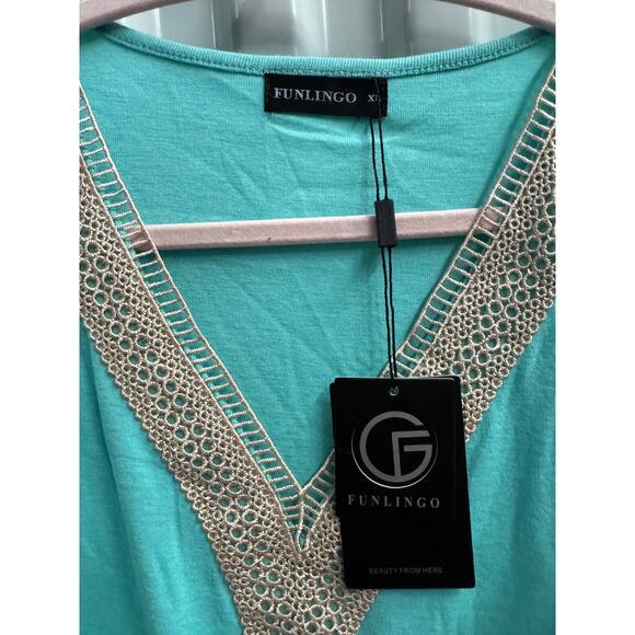 4 for $10 Turquoise Crochet V neck detail Tunic XL NWT - Picture 2 of 5